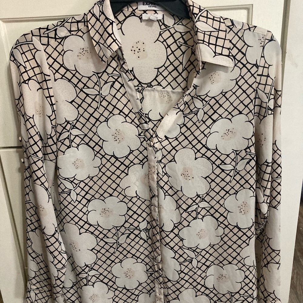 Express Cream and Black Casual Button Down Shirt